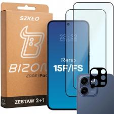 Folii protectie OPPO Reno 15 F / FS, Set protectie 3in1 Bizon Glass Edge Pack, 2 folii sticla ecran + 1 folie sticla camera foto, compatibil cu Oppo Reno 15 F / FS, Negru, lerato.ro