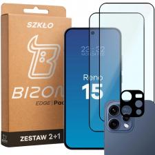 Folii protectie OPPO Reno 15, Set protectie 3in1 Bizon Glass Edge Pack, 2 folii sticla ecran + 1 folie sticla camera foto, compatibil cu Oppo Reno 15, Negru, lerato.ro