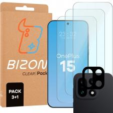 Folii protectie telefoane OnePlus 15, Set protectie 4in1 Bizon Glass Clear Pack, 3 folii sticla ecran + 1 folie sticla camera foto, compatibil cu OnePlus 15, Transparent, lerato.ro