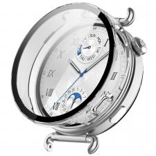 Accesorii Huawei Watch, Carcasa cu protectie ecran din sticla securizata BizonMobile compatibila cu Huawei Watch GT6 41mm, Transparent, lerato.ro