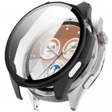 Accesorii Huawei Watch, Carcasa cu protectie ecran din sticla securizata BizonMobile compatibila cu Huawei Watch GT6 46mm, Matte Black, lerato.ro