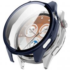 Accesorii Huawei Watch, Carcasa cu protectie ecran din sticla securizata BizonMobile compatibila cu Huawei Watch GT6 46mm, Albastru, lerato.ro