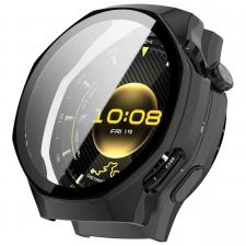 Accesorii Huawei Watch, Carcasa cu protectie ecran din sticla securizata BizonMobile compatibila cu Huawei Watch GT6 Pro 46mm, Negru, lerato.ro
