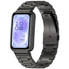 Accesorii Huawei Band, Curea din otel inoxidabil Bizon Strap Watch Aura compatibila cu Huawei Band 11 / 11 Pro, Negru, lerato.ro