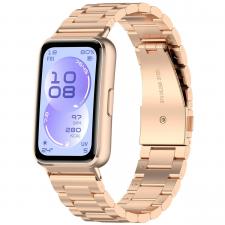Accesorii Huawei Band, Curea din otel inoxidabil Bizon Strap Watch Aura compatibila cu Huawei Band 11 / 11 Pro, Rose Gold, lerato.ro