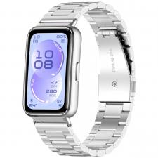 Accesorii Huawei Band, Curea din otel inoxidabil Bizon Strap Watch Aura compatibila cu Huawei Band 11 / 11 Pro, Silver, lerato.ro