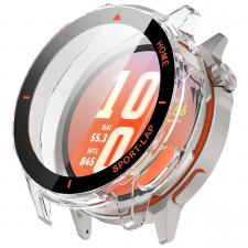 Accesorii Huawei Watch, Carcasa cu protectie ecran BizonMobile Adamo compatibila cu Huawei Watch GT Runner 2, Transparent / Portocaliu, lerato.ro