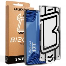 Folii protectie telefoane Xiaomi 17T, Set 2 folii sticla securizata Bizon Glass Aplikator Edge, Kit montare inclus, compatibile cu Xiaomi 17T, Negru, lerato.ro