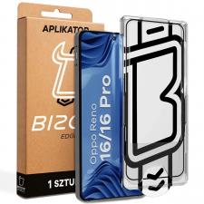 Folii protectie OPPO Reno 16 / 16 Pro, Folie sticla securizata Bizon Glass Aplikator Edge, Kit montare inclus, compatibila cu Oppo Reno 16 / 16 Pro, Negru, lerato.ro
