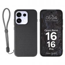 Huse si carcase Oppo Reno 16 / 16 Pro, Carcasa Bizon CarbO cu MagSafe si Wrist Strap compatibila cu Oppo Reno 16 / 16 Pro, Negru, lerato.ro