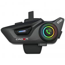 Interfoane moto, Intercom motocicleta Crown C10, Bluetooth 5.3, 1000mAh, RGB, USB-C, Negru, lerato.ro