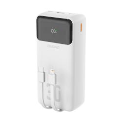 Baterie externa portabila Dudao K15Max, 30000 mAh, 22.5W, 2A, 1x USB-A, 1x Cablu USB-C, 1x Cablu Lightning, Alb