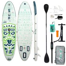 Placi de windsurf, Placa de paddleboarding FunWater SUP SUPFW05D Tiki, 320 x 83 x 15 cm, Antiderapanta, Gonflabila, Set accesorii inclus, Verde, lerato.ro