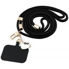 Hello Kitty Style, Snur universal pentru carcase Hello Kitty Patch & Kitty Head Charm, Ajustabil, Negru, lerato.ro