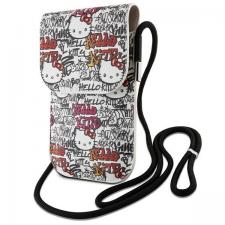 Hello Kitty Style, Geanta universala din piele pentru telefon Hello Kitty Tags Graffiti Cord, Bej, lerato.ro
