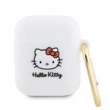 Hello Kitty Style, Carcasa silicon Hello Kitty, 3D Kitty Head, compatibila cu Apple AirPods 1/2, Alb, lerato.ro