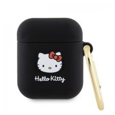 Hello Kitty Style, Carcasa silicon Hello Kitty, 3D Kitty Head, compatibila cu Apple AirPods 1/2, Negru, lerato.ro
