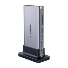 Statii de andocare, Statie de andocare Lention, AV, USB-C PD/RJ45/HDMI/USB 3.0 x5/3.5mm audio/SD/TF, Gri, lerato.ro