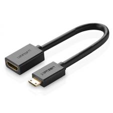 Cabluri video, Adaptor video UGREEN 20137 Mini HDMI tata - HDMI mama, 4K, 60Hz, 10Gbps, 24cm, Negru, lerato.ro