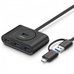 Adaptor HUB 5-in-1 UGREEN CR113, USB/USB-C - 4x USB 3.0, 1x Micro USB, 1m, Negru