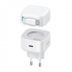 Incarcator retea USAMS US-CC202, 35W, 3A, 1xUSB-C, 1xCablu USB-C integrat, Fast Charging, Alb