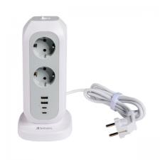 Prize smart WiFi, Prelungitor pentru interior Verbatim Vertical Power Strip, 11 prize, 2xUSB-A, 2xUSB-C, 3600W, 16A, Alb, lerato.ro