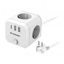Prize smart WiFi, Prelungitor pentru interior Wozinsky WKZ-3B, 4 prize, 2xUSB-A, 1xUSB-C, 4000W, 16A, Lungime cablu 1.8m, Alb, lerato.ro