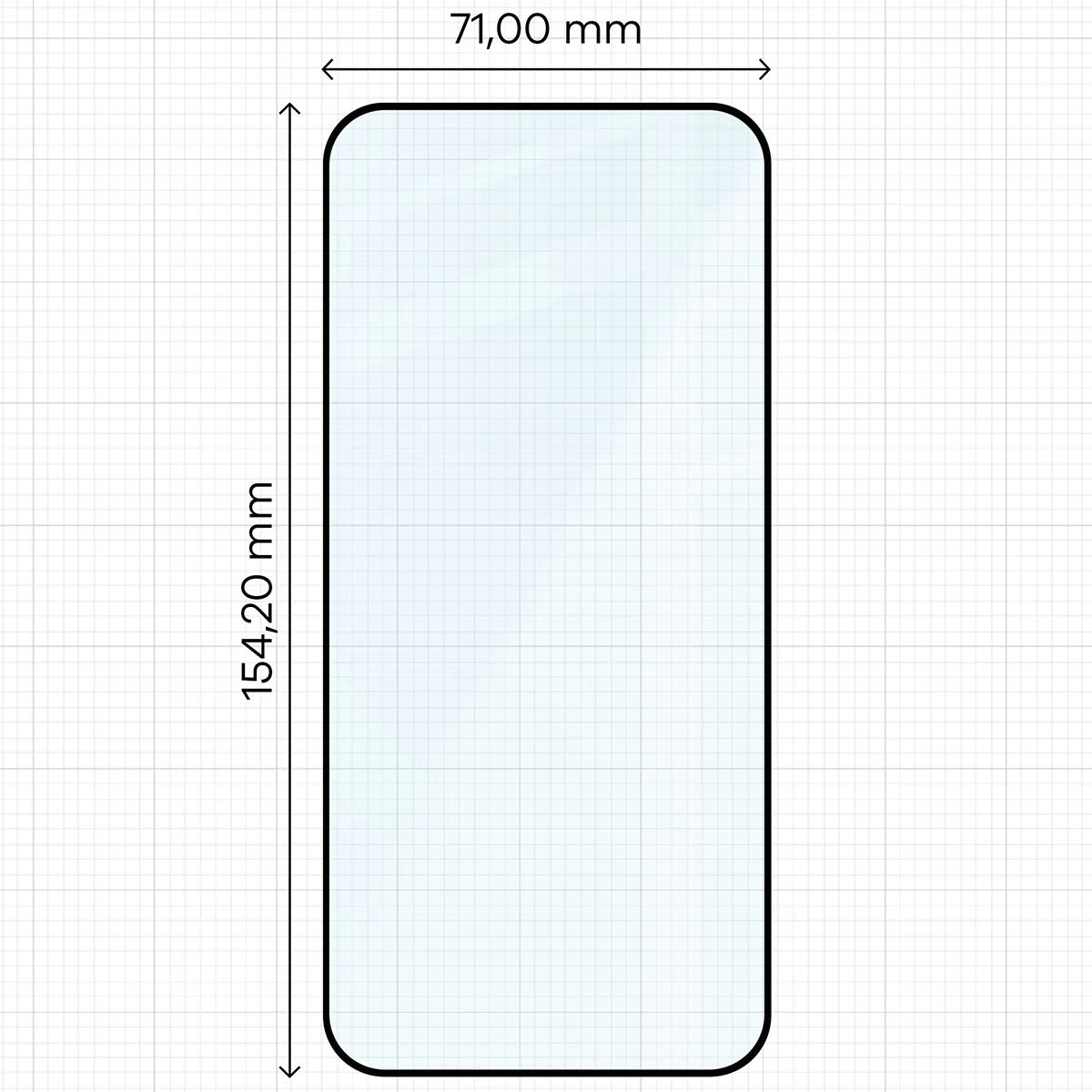 Măsurarea dimensiunilor foliei de sticlă securizată Bizon Glass Edge pentru OPPO Reno16 F, OPPO Reno16 FS