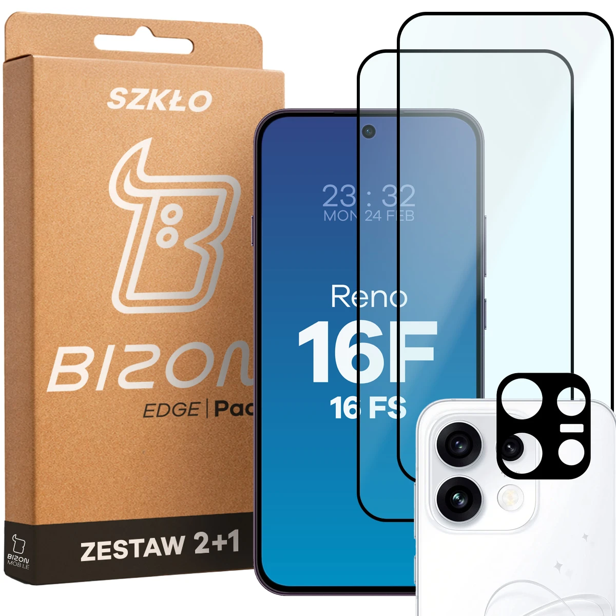 Cutia și setul de folii pentru OPPO Reno16 F, OPPO Reno16 FS: 2 folii de sticlă securizată și lentilă