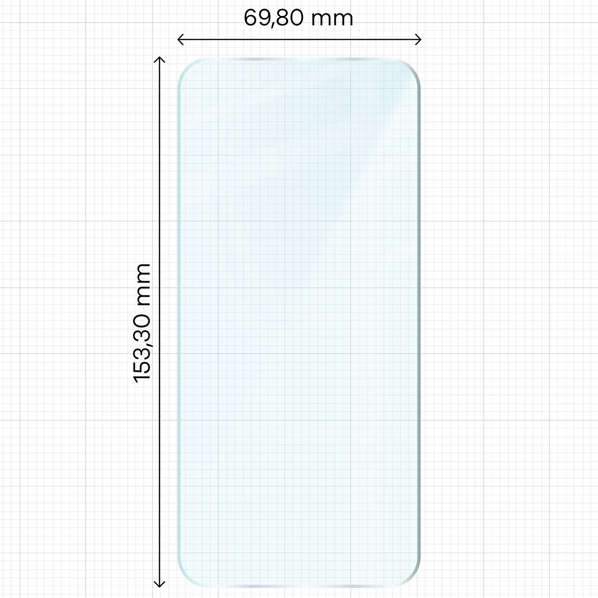 Măsurarea dimensiunilor foliei de sticlă securizată Bizon Glass Clear Pack pentru OPPO Reno16 F, OPPO Reno16 FS