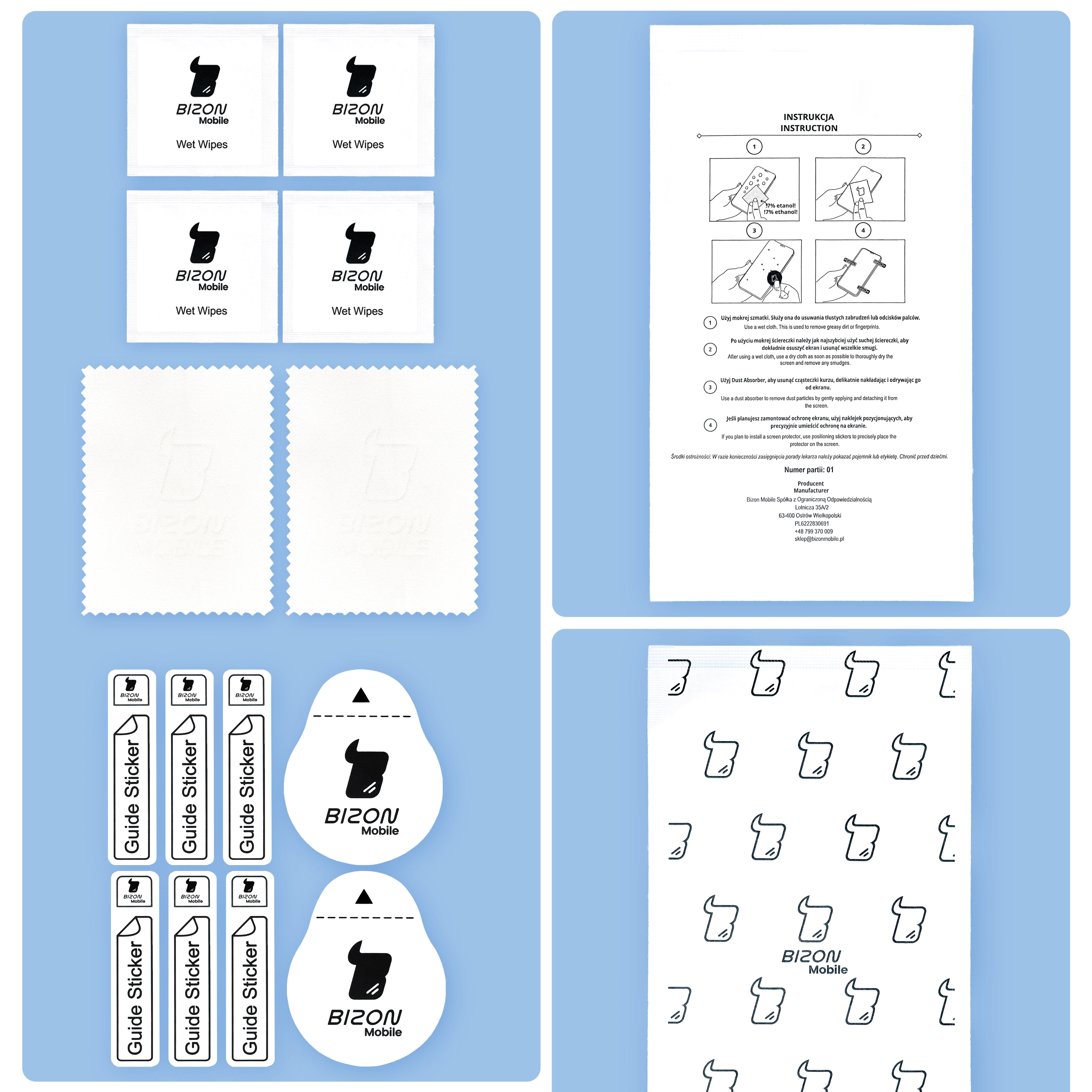 Set de aplicare Bizon Glass Clear Pack pentru OPPO Reno16 F, OPPO Reno16 FS